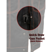 Men's 'Wrecker' Black Denim and Leather Club Style Vest w/ Diamond Quilt Design
