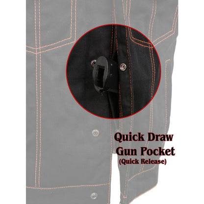 Men's 'Wrecker' Black Denim and Leather Club Style Vest w/ Diamond Quilt Design