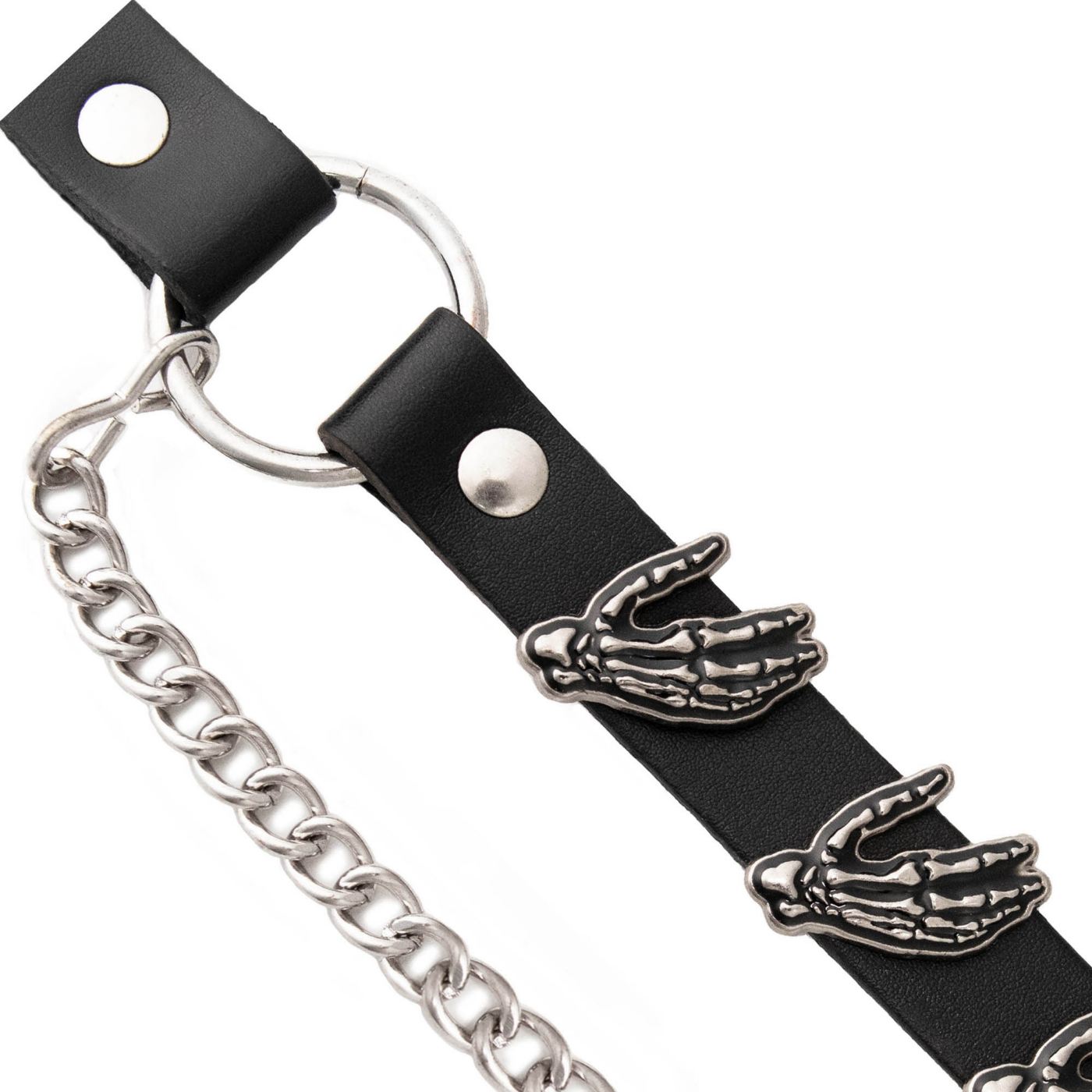 Silver Skeleton Hand Emblem Boot Chain With Adjustable Strap