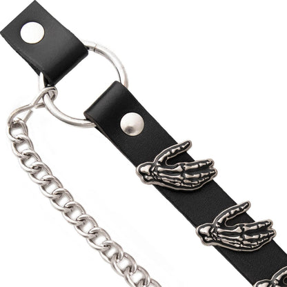 Silver Skeleton Hand Emblem Boot Chain With Adjustable Strap