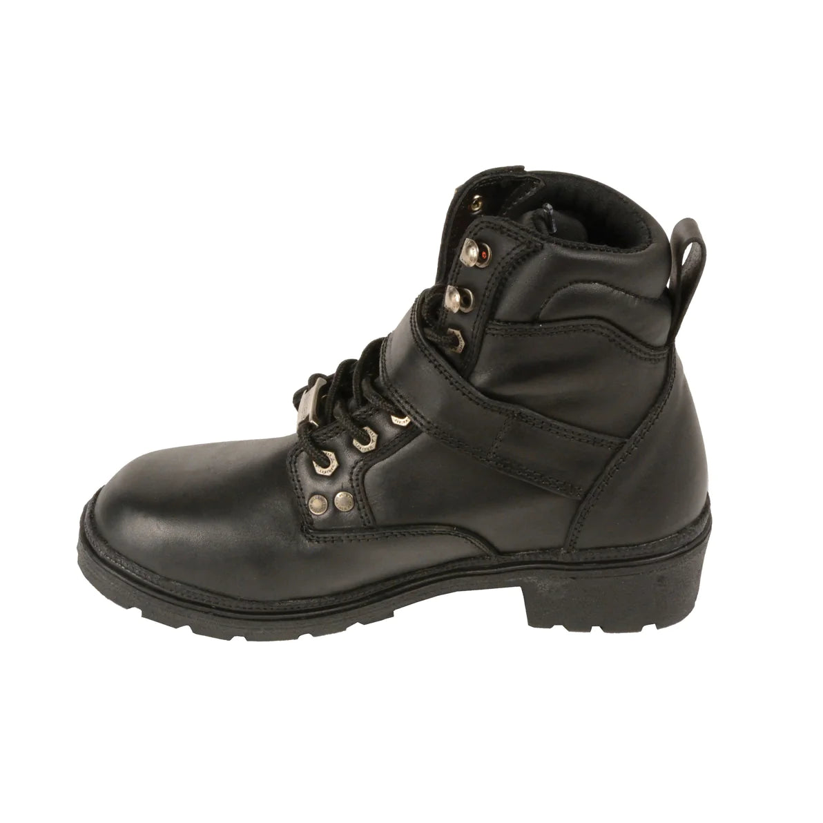 LADIES MOTORCYCLE SIDE BUCKLE PLAIN TOE BOOT