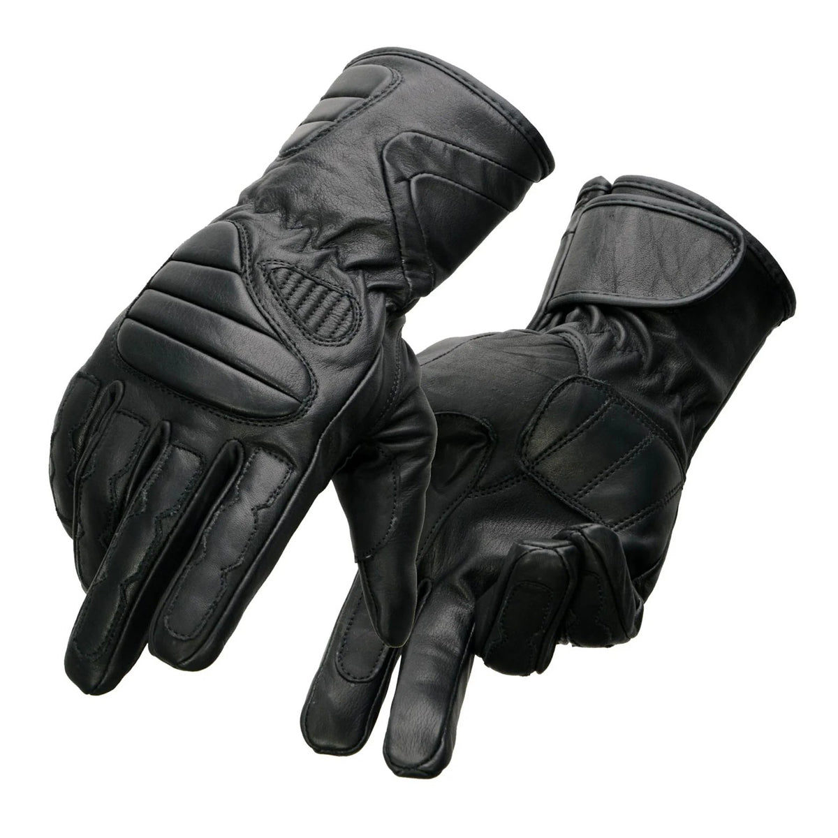 Men s Black Leather Gauntlet Racing Motorcycle Hand Gloves with