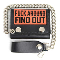 Men's 4” Leather “F.A.F.O.” Tri-Fold Biker Wallet w/ Anti-Theft Stainless Steel Chain