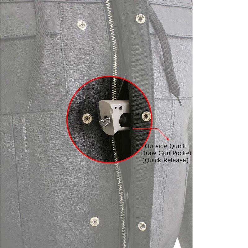 Men's 2 in 1 Classic Black Premium Leather Motorcycle Hoodie Jacket w/ Convertible Vest