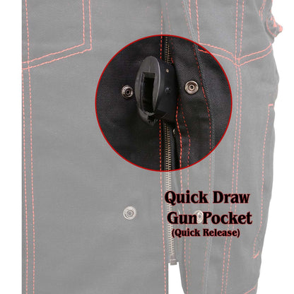 Men's 'Wrecker' Black Denim and Leather Club Style Vest w/ Diamond Quilt Design