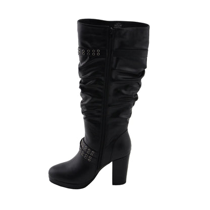 Womens Tall Black Platform Boots with Slouch Shaft