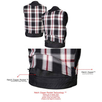Men's Classic Black Leather Motorcycle Vest with Inside Flannel Liner