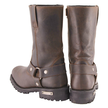 Classic 11-Inch Harness Motorcycle Boots Square Toe Dark Brown