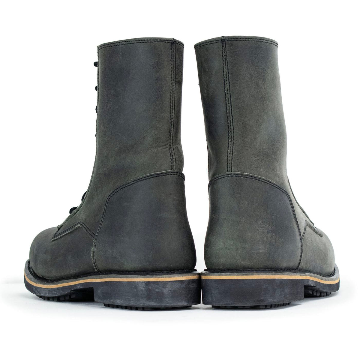 Antique Black Lace-Up High-Rise Men's Boots Distressed Leather