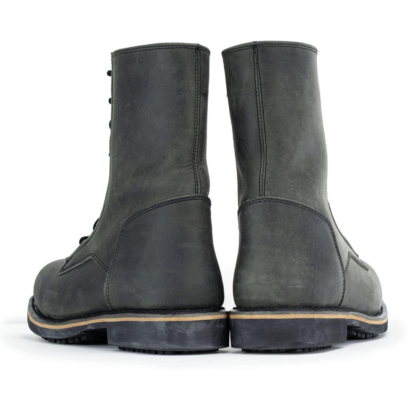 Antique Black Lace-Up High-Rise Men's Boots Distressed Leather