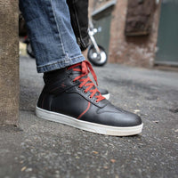 Men's Black Leather Reinforced Street Riding Shoes With Ankle Support
