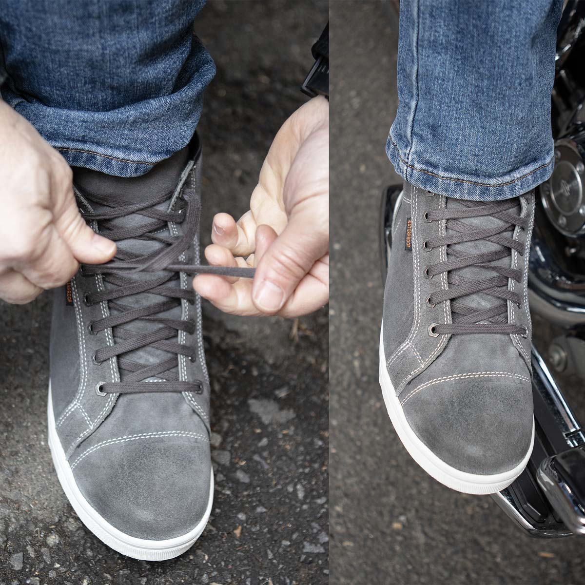 MBM9109 Street Riding Waterproof Shoes Suede Leather Reinforced Grey