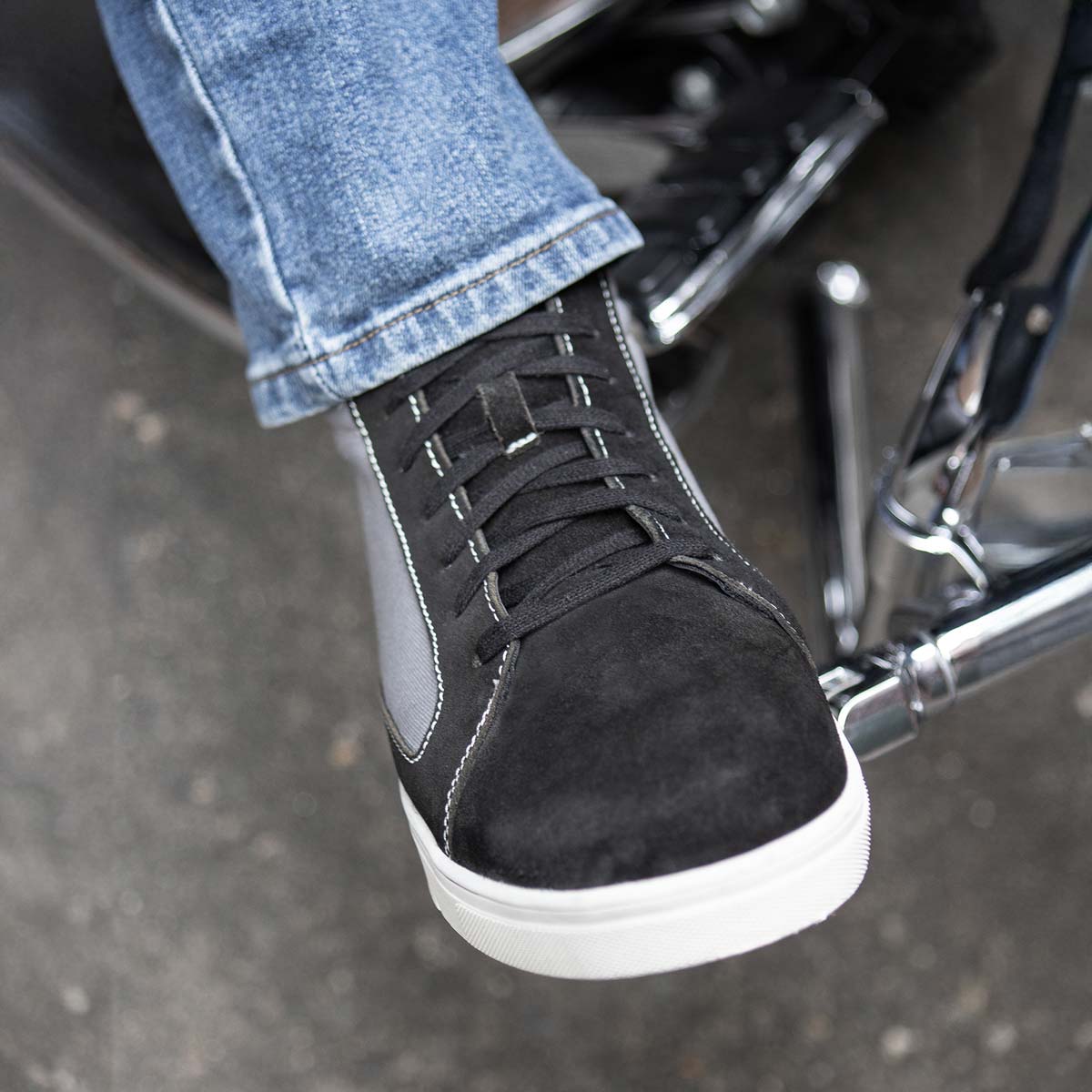 Black Suede and Canvas Casual Street Riding Shoes with Ankle Support