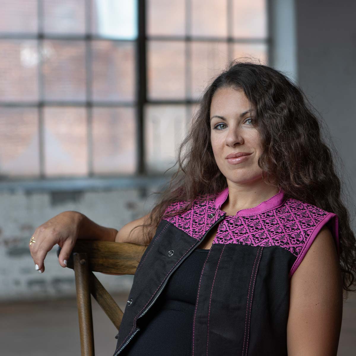 Women's 'Skelly' Black with Pink Motorcycle Denim Vest w/ Skull Embroidery