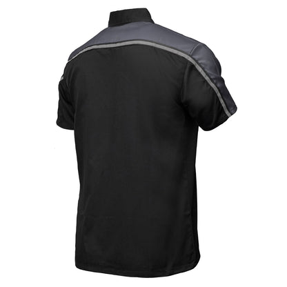 Men's Black and Grey Button Up Mechanic Shirt w/ Reflective Stripe