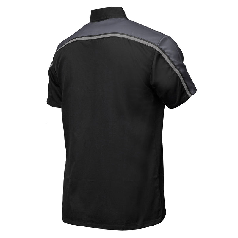 Men's Black and Grey Button Up Mechanic Shirt w/ Reflective Stripe