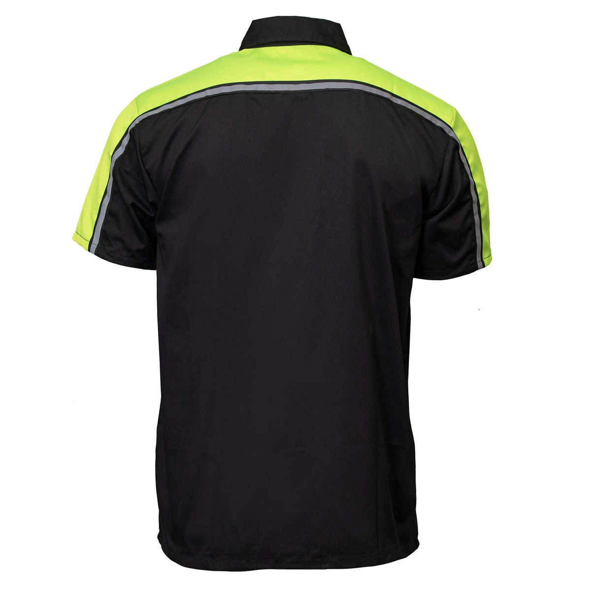 Men's Black and Neon-Green Button Up Mechanic Shirt w/ Reflective Stripe