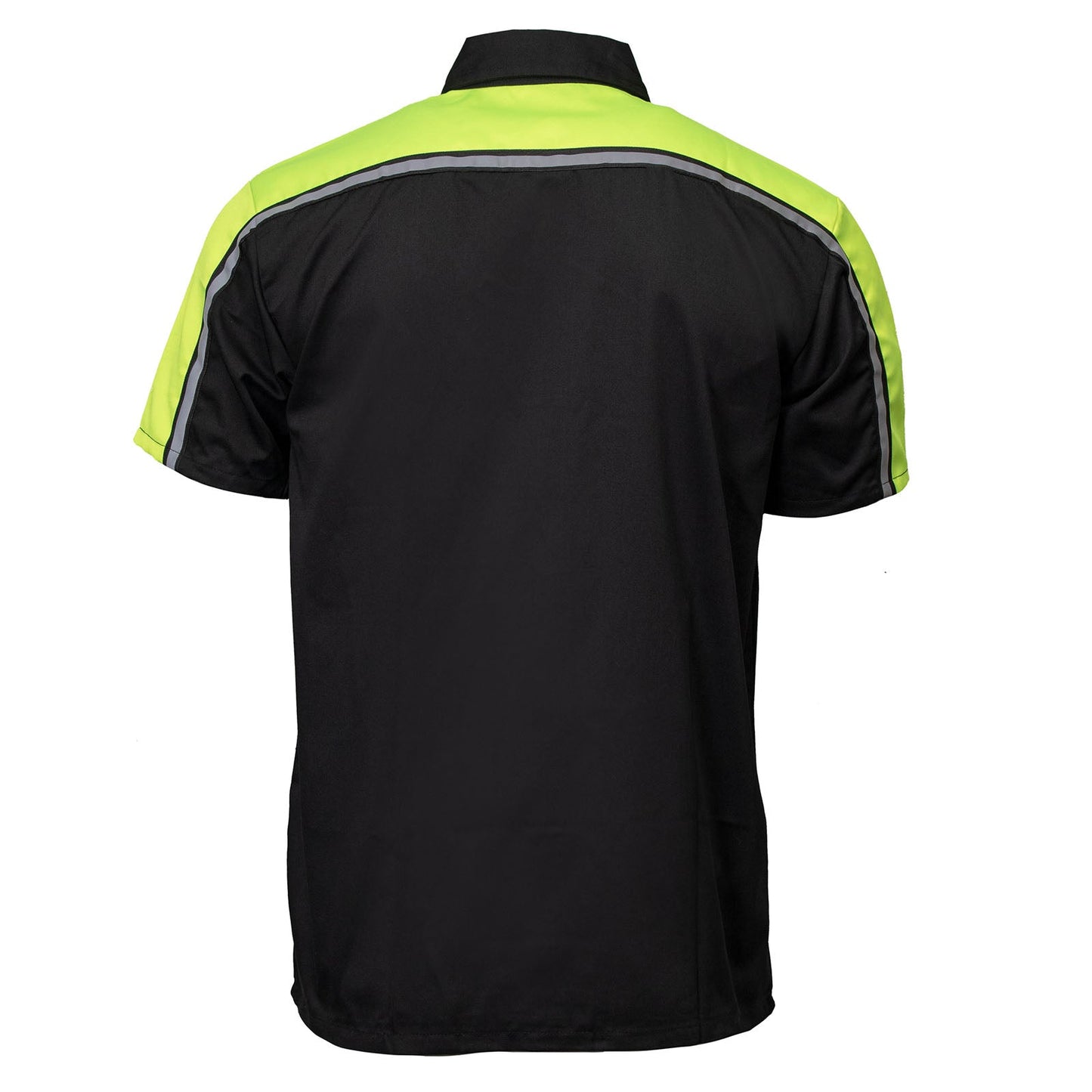 Men's Black and Neon-Green Button Up Mechanic Shirt w/ Reflective Stripe