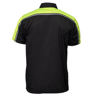 Men's Black and Neon-Green Button Up Mechanic Shirt w/ Reflective Stripe