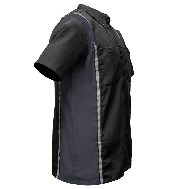 Men's Classic Black and Grey Button Up Mechanic Shirt w/ Reflective Stripe
