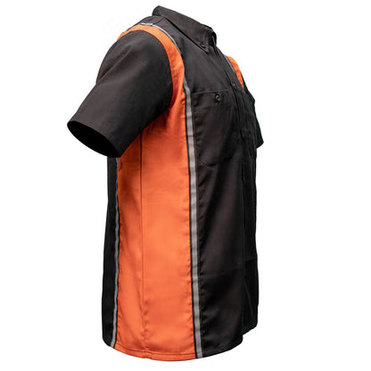 Men's Classic Black and Orange Button Up Mechanic Shirt w/ Reflective Stripe