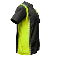 Men's Black and Neon-Green Button Up Mechanic Shirt w/ Reflective Stripe