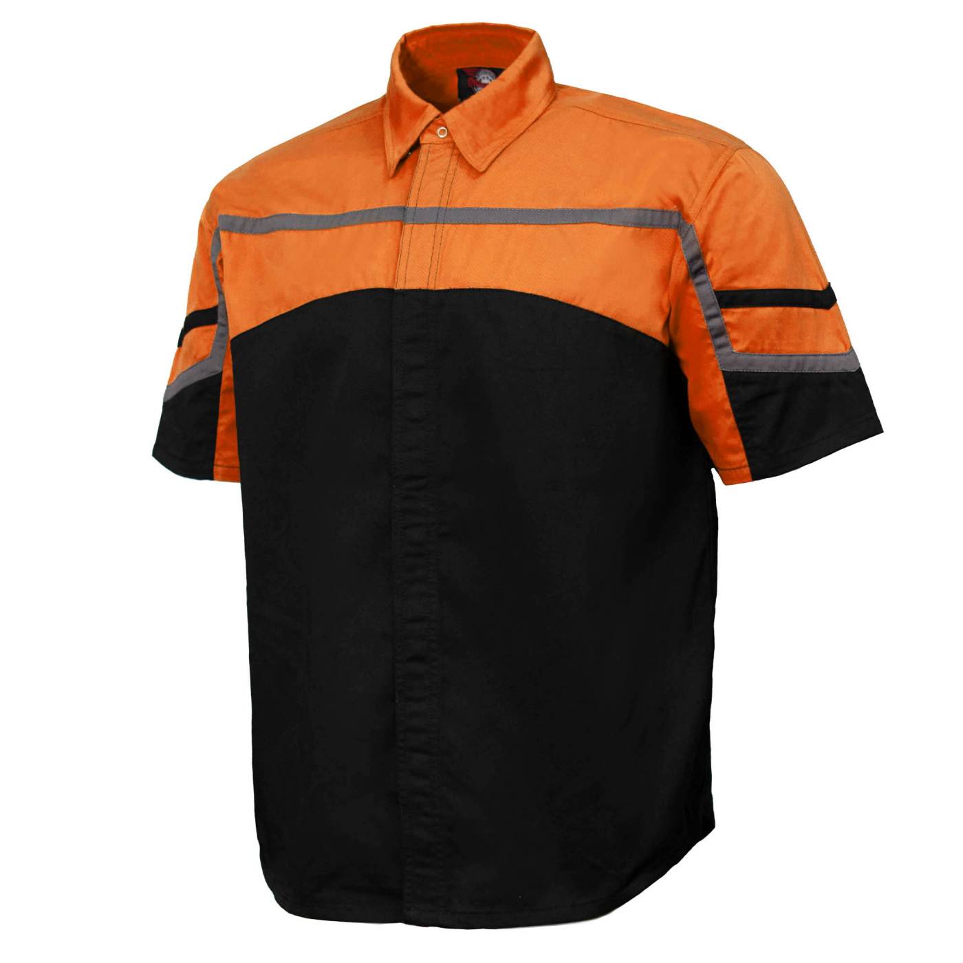 Men's Black Orange Grey Reflective Mechanic Work Shirt 50/50 Cotton Poly