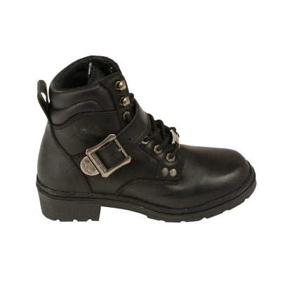 LADIES MOTORCYCLE SIDE BUCKLE PLAIN TOE BOOT