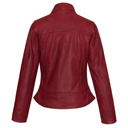 Ladies Premium Soft Lightweight Burgundy Fitted Leather Jacket