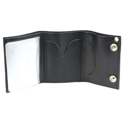 Men's 4” Leather “Flaming Eagle” Tri-Fold Wallet w/ Anti-Theft Stainless Steel Chain