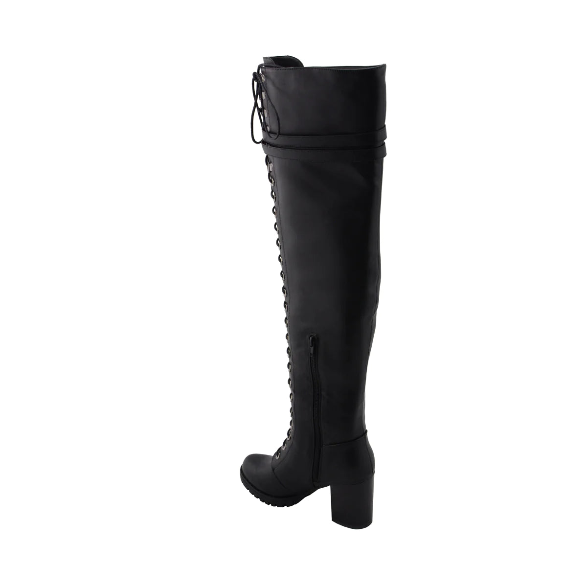 Womens Black Above the Knee Boots with Lace-Up Closure