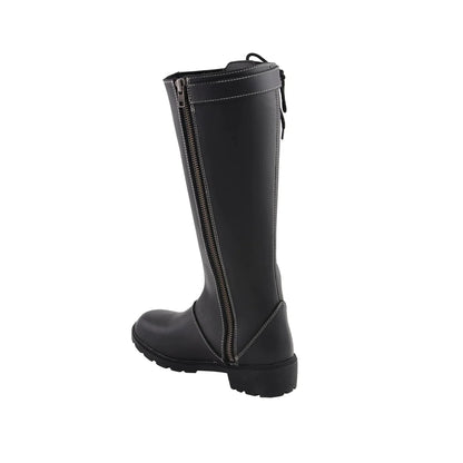 Womens 17 Inch Black Lace Side Boot with Contrast White Stitching
