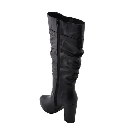 Womens Tall Black Platform Boots with Slouch Shaft