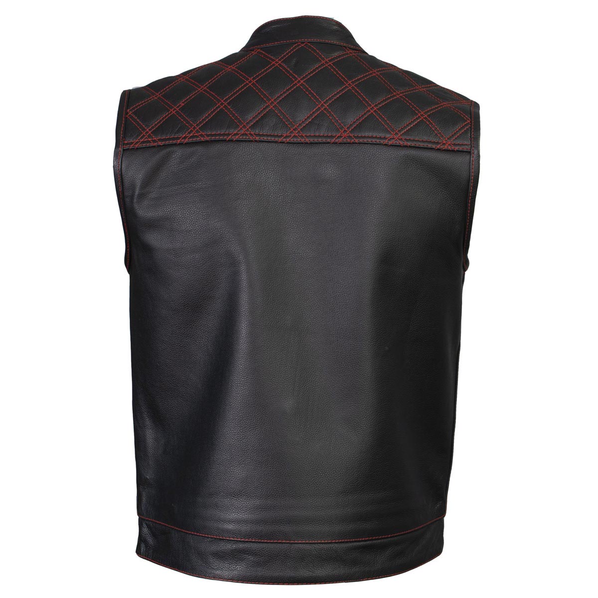 Men's Classic Black Premium Leather Motorcycle Vest with USA Flag Liner