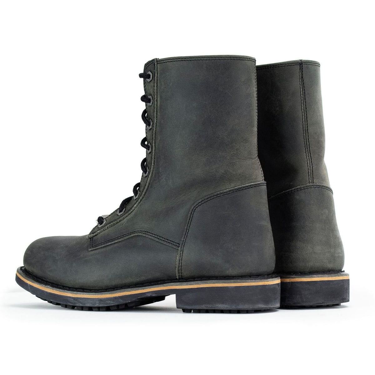 Antique Black Lace-Up High-Rise Men's Boots Distressed Leather