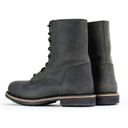 Antique Black Lace-Up High-Rise Men's Boots Distressed Leather