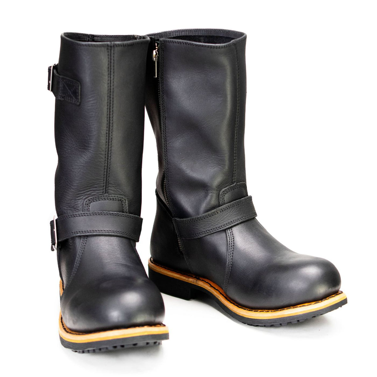 Antique Black Classic Engineer Motorcycle Riding Boots Men's