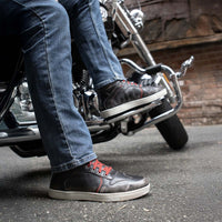 Distressed Leather High-Top Riding Shoes Brown Red Laces