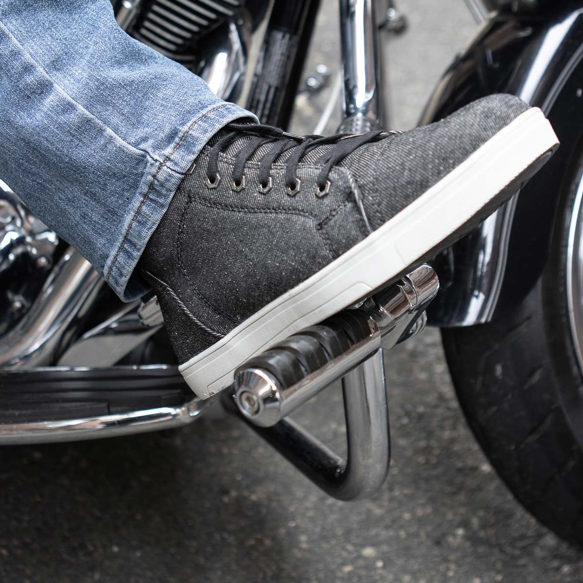 Men's Canvas Reinforced Motorcycle Casual Street Riding Shoes Black