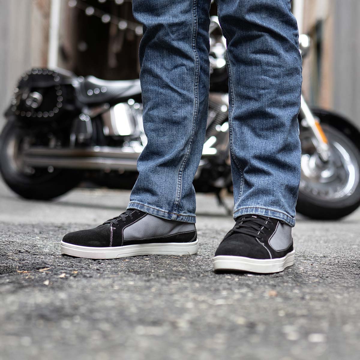 Black Suede and Canvas Casual Street Riding Shoes with Ankle Support