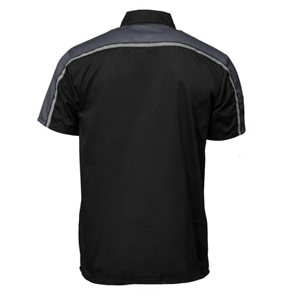 Men's Black and Grey Button Up Mechanic Shirt w/ Reflective Stripe