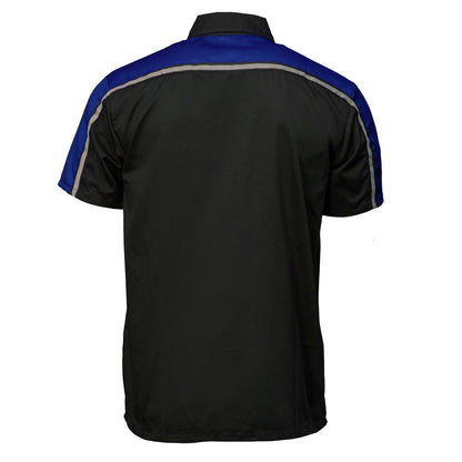 Men's Black and Blue Button Up Mechanic Shirt w/ Reflective Stripe
