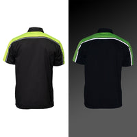 Men's Black and Neon-Green Button Up Mechanic Shirt w/ Reflective Stripe
