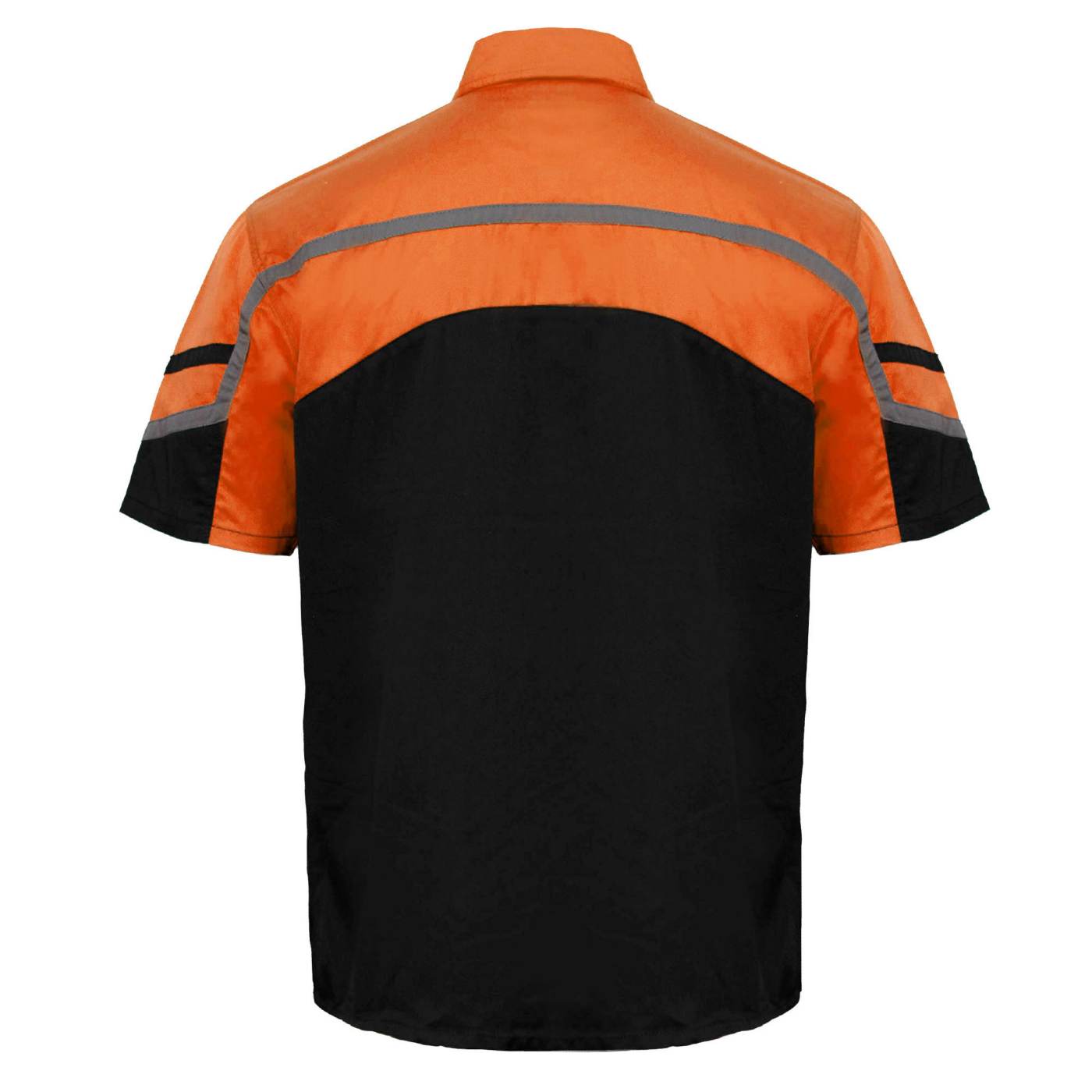 Men's Black Orange Grey Reflective Mechanic Work Shirt 50/50 Cotton Poly