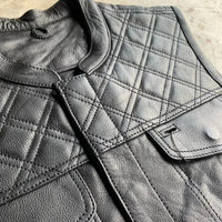 Unik Just for Bikers Black Diamond Leather Motorcycle Vest Diamond Stitch