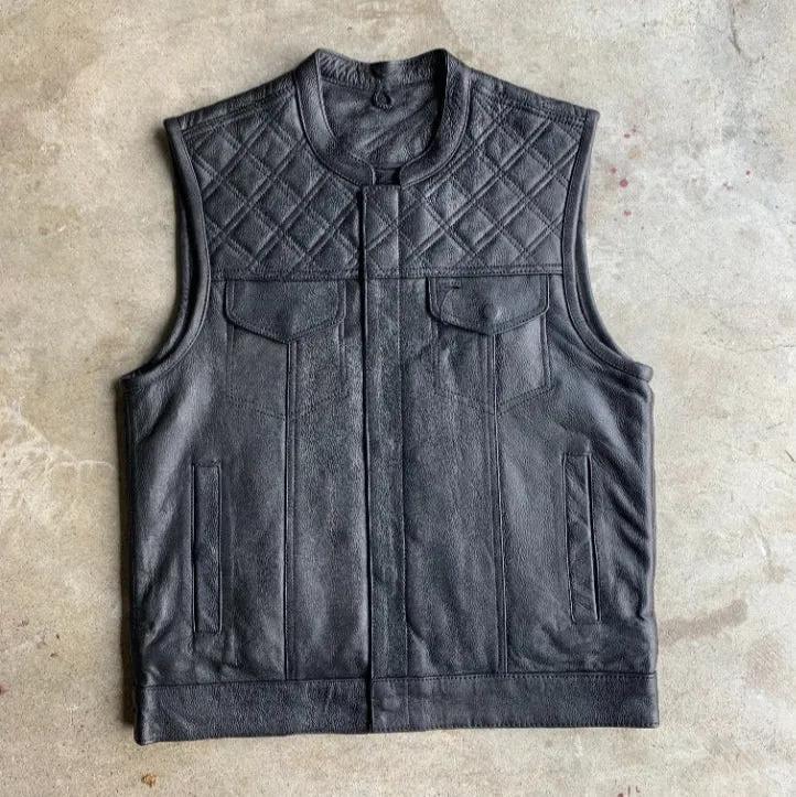Unik Just for Bikers Black Diamond Leather Motorcycle Vest Diamond Stitch