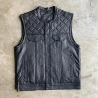 Unik Just for Bikers Black Diamond Leather Motorcycle Vest Diamond Stitch