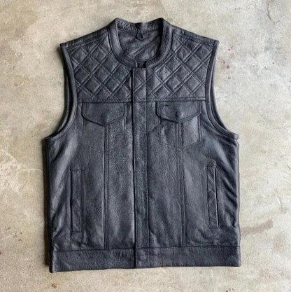 Unik Just for Bikers Black Diamond Leather Motorcycle Vest Diamond Stitch