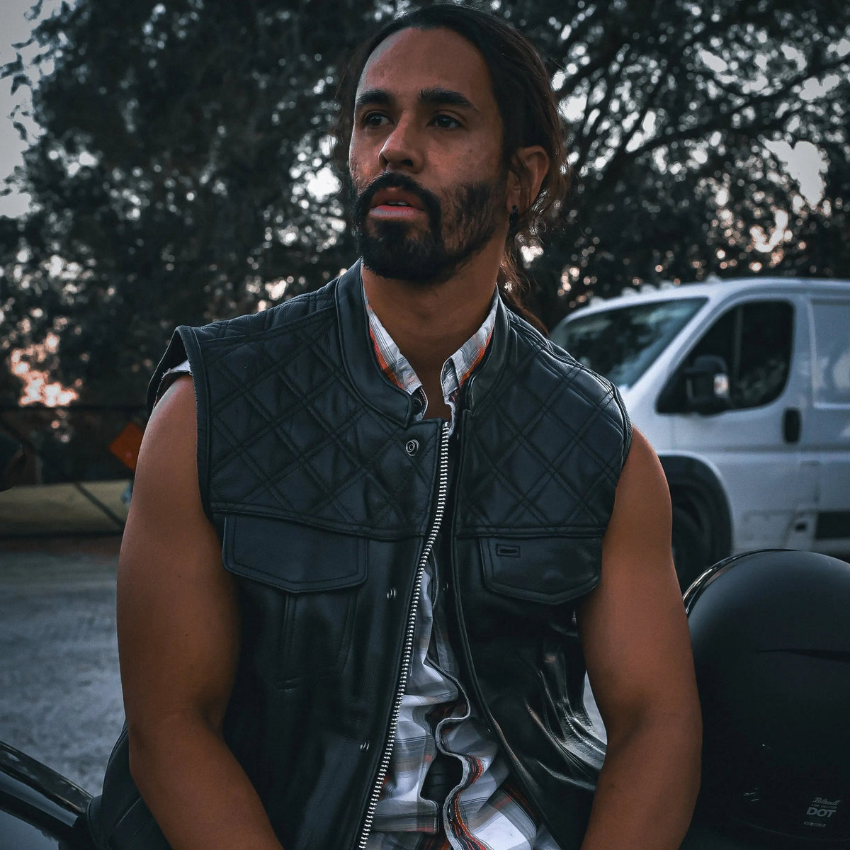 Unik Just for Bikers Black Diamond Leather Motorcycle Vest Diamond Stitch