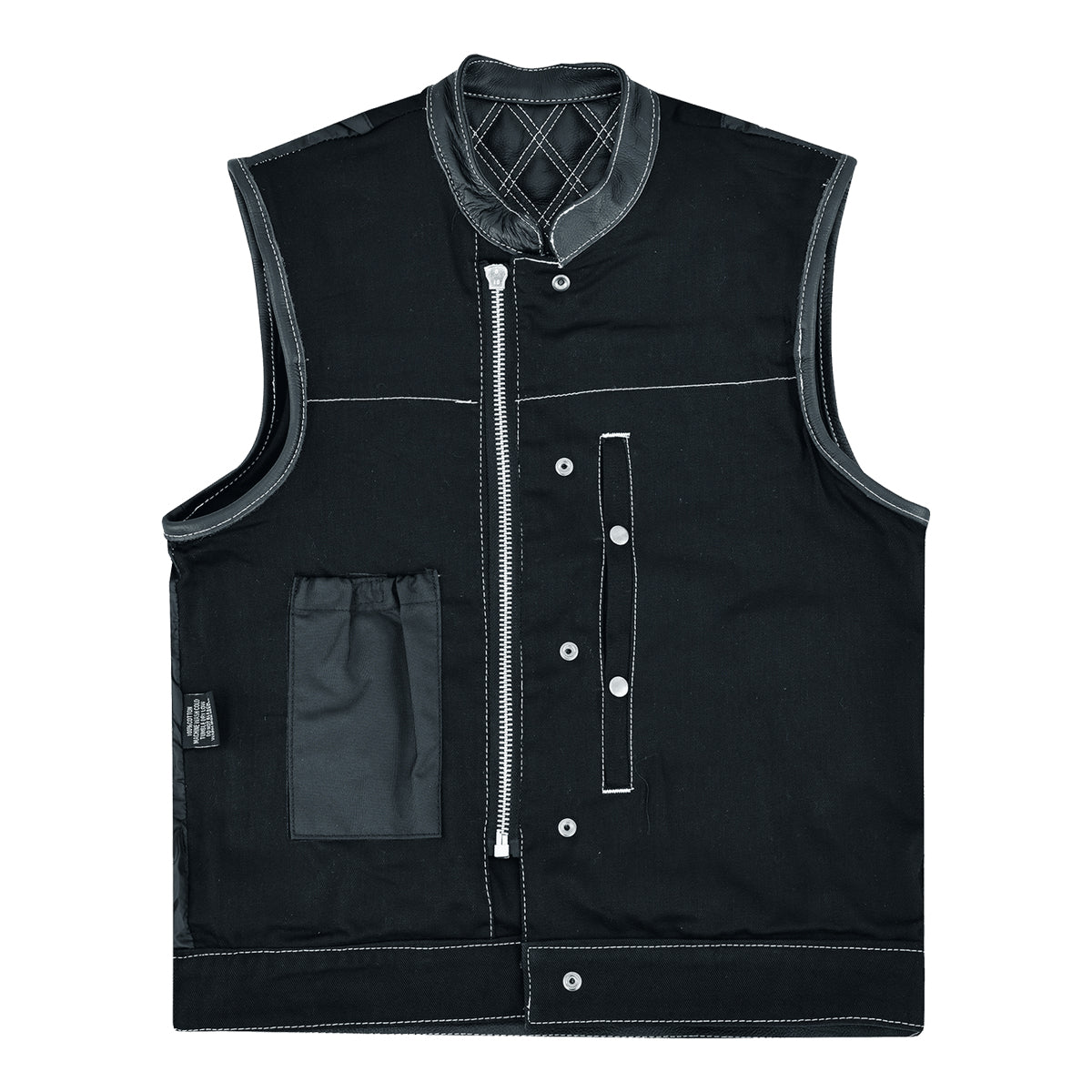 Men's Denim & Leather Motorcycle Vest with Conceal Carry Pockets, SOA Biker  Club Vest White Stitching, Diamond Padding, Snap & Zipper Closure